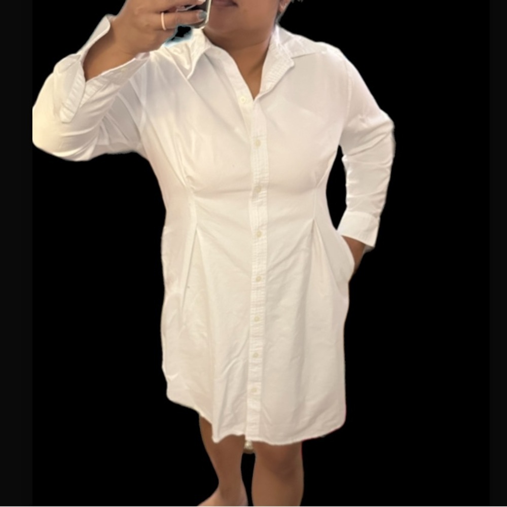 Gap White Crispy Cotton Button Up Long Sleeve Fit Flare Dress Large